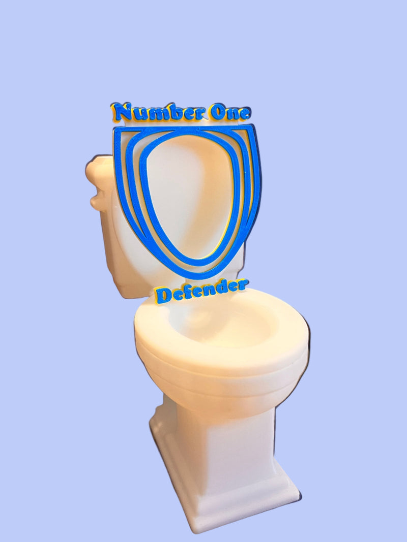3D Number One Defender Logo proudly, perched atop a throne for anti-pee rebellion 